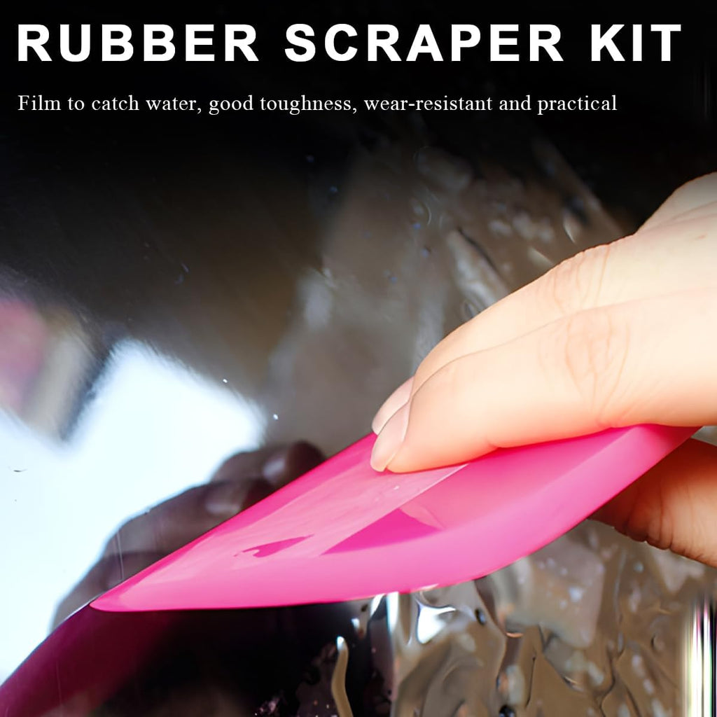 KVAEY 5 in 1 Rubber Squeegee Kit, Anti-Scratch Flexible Soft Matte TPU Coating Scraper Kit, Small Tint Squeegee Water Blade Scraper for Paint Protection Film Household Cleaning (Pink)