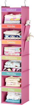 YOUDENOVA Weekly Clothes Organizer for Kids, Hanging Closet Organizer, Pink