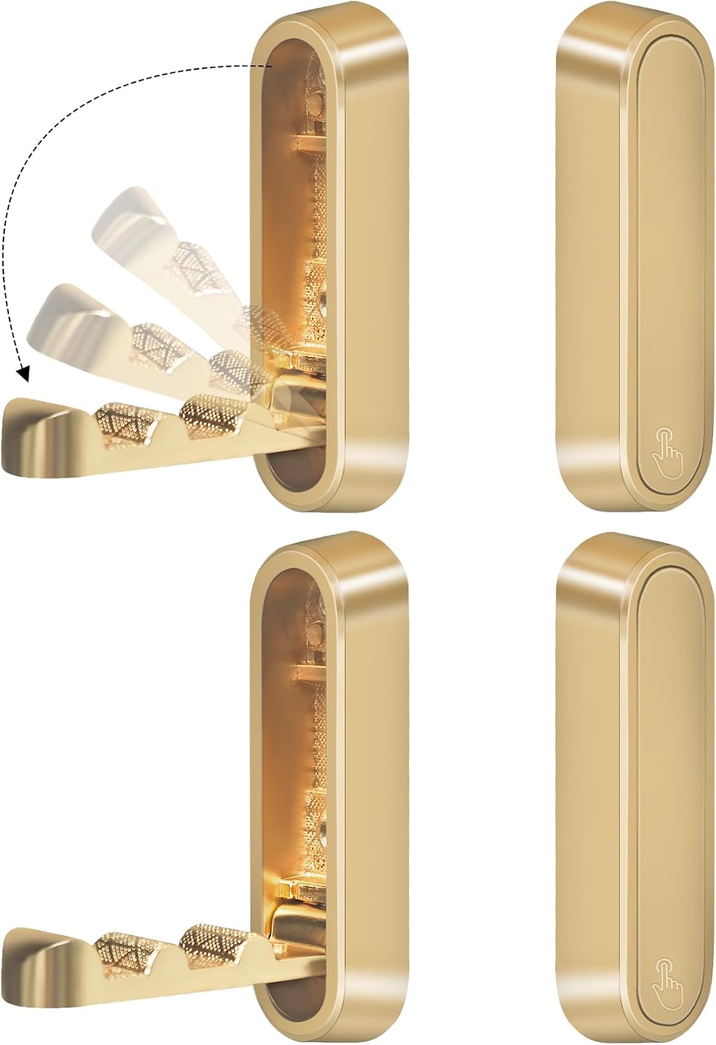 4PCS Foldable Wall Hooks, Heavy Duty Zinc Alloy Flip-Down Coat Hooks with Screw Mount, Holds up to 44 Lbs, Space-Saving Folding Wall Hangers for Bathroom, Closet, Bedroom, Entryway (Gold)