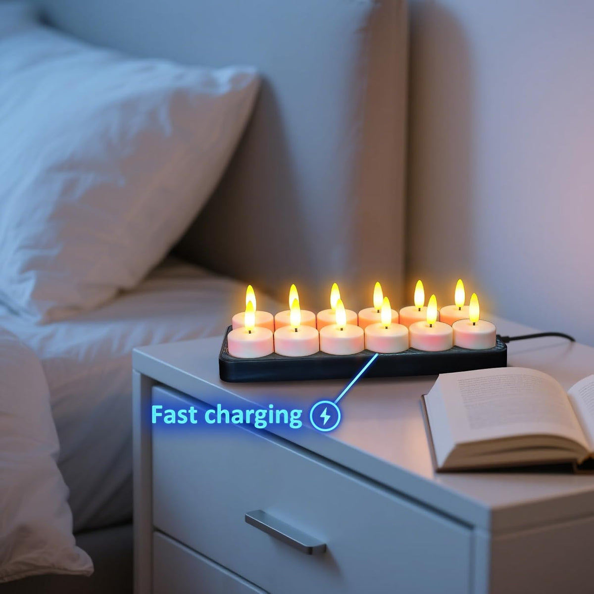 HL Rechargeable LED Tea Lights with USB Charging Base & Remote Timer