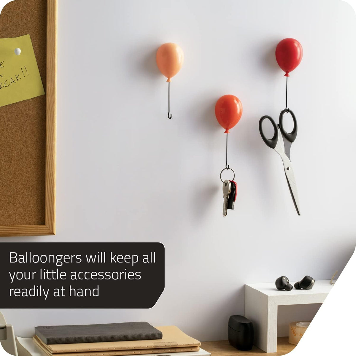 PELEG DESIGN Balloongers | Fun Balloon-Shaped Key Holder for Wall | Decorative Key Hanger Set of 3 | Key Hooks with 3 Install Options | Cute Key Holders with Metal Wire Hooks