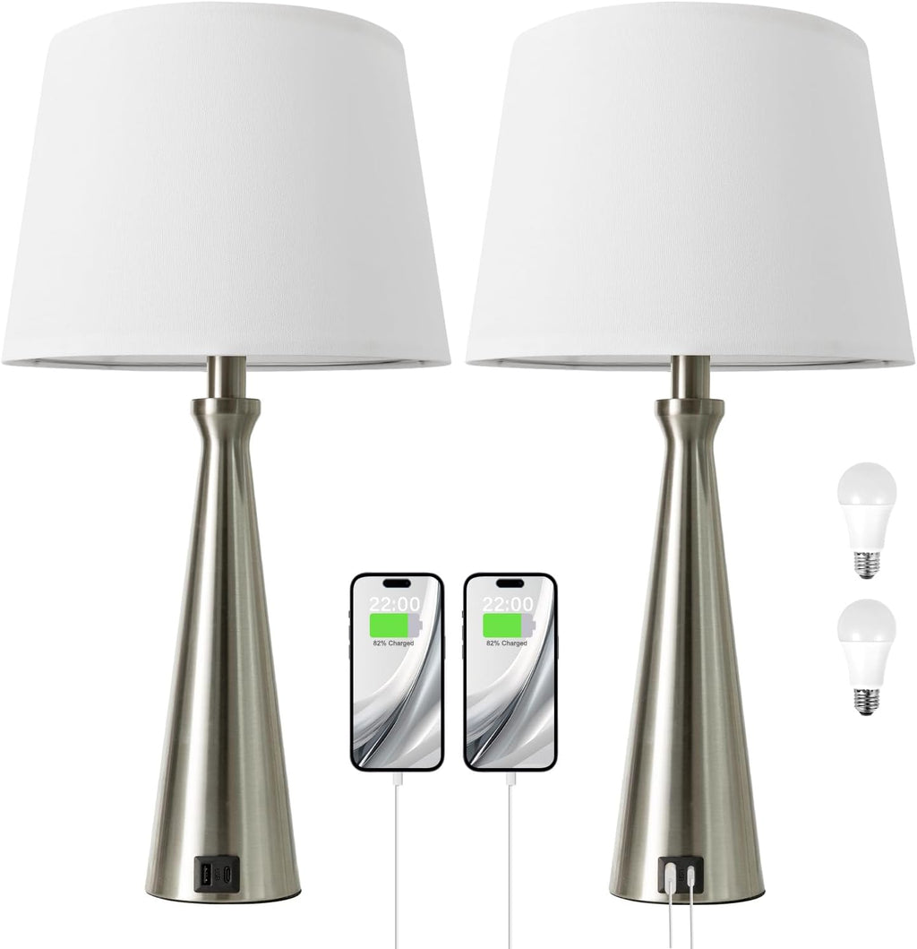 Modern Touch Lamps for Nightstand, 3 Way Dimmable Bedroom Lamp Set of 2
