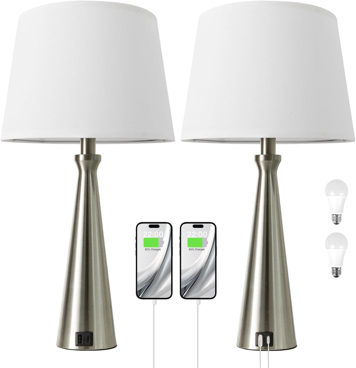 Modern Touch Lamps for Nightstand, 3 Way Dimmable Bedroom Lamp Set of 2