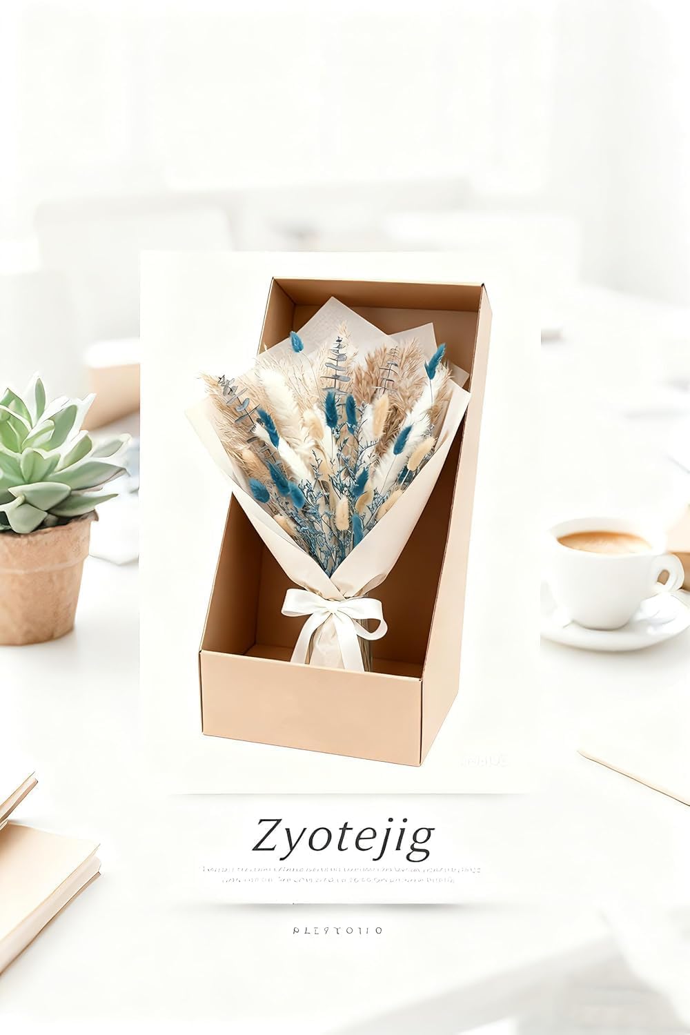 Real Blue Boho Decor Pampas Grass and Babys Breath, Eucalyptus Bouquet