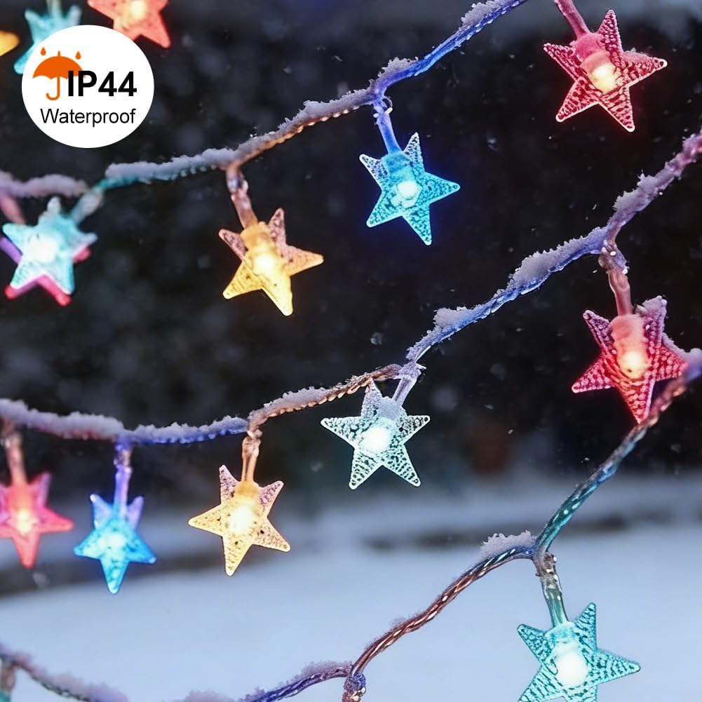 RaThun 65.6ft Star String Lights with Remote, Multicolor & Warm White