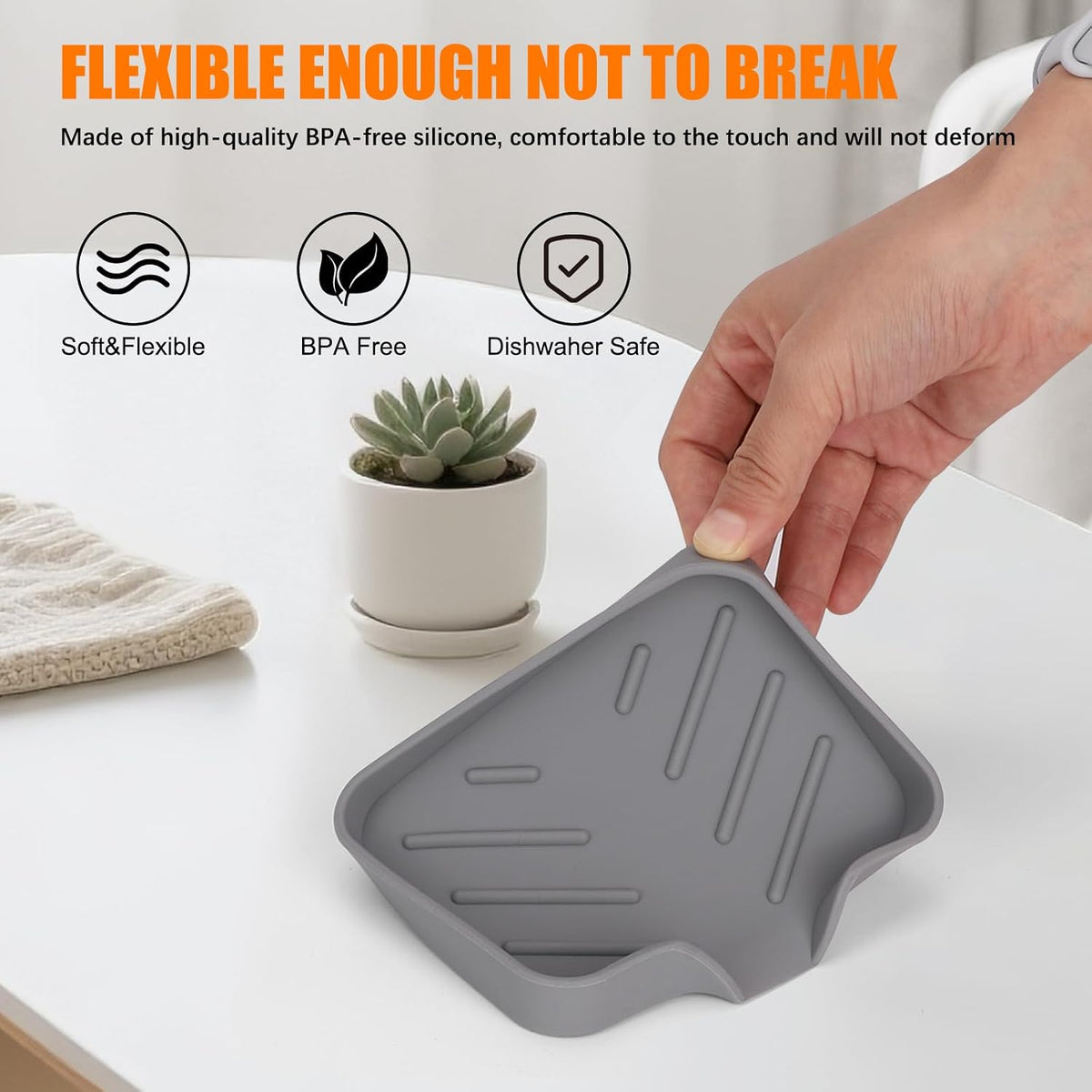 2 Pack Silicone Soap Dish for Shower with Self Draining Grey & Beige White