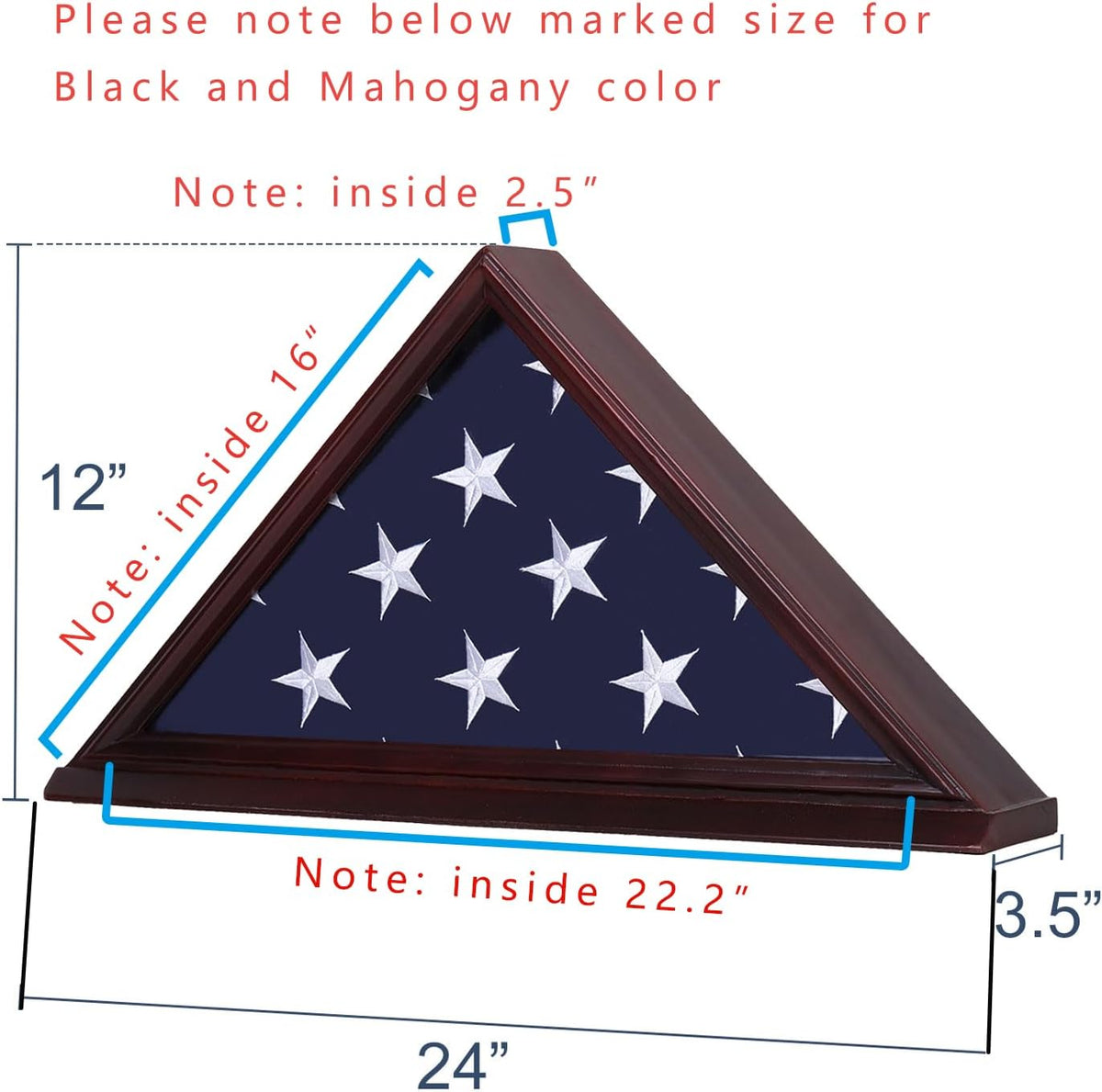 Military Flag Display Case for 5'x9.5' Burial Flag, Pine Wood, Red