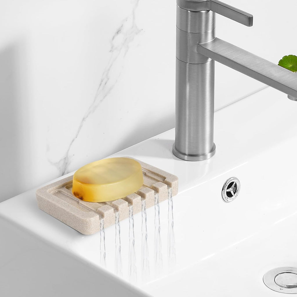 2 Pack Beige Self Draining Soap Dish Bar Soap Holder Sponge Tray for Bathroom Kitchen Sink Countertop