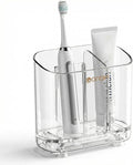 Acrylic Electric Toothbrush Holder with Detachable Base, 2 Slots Wall-Mounted Bathroom Storage Caddy, Clear Makeup Brush Organizer with Removable Divider for Toothpaste, Razors, Kitchen & Office Desk