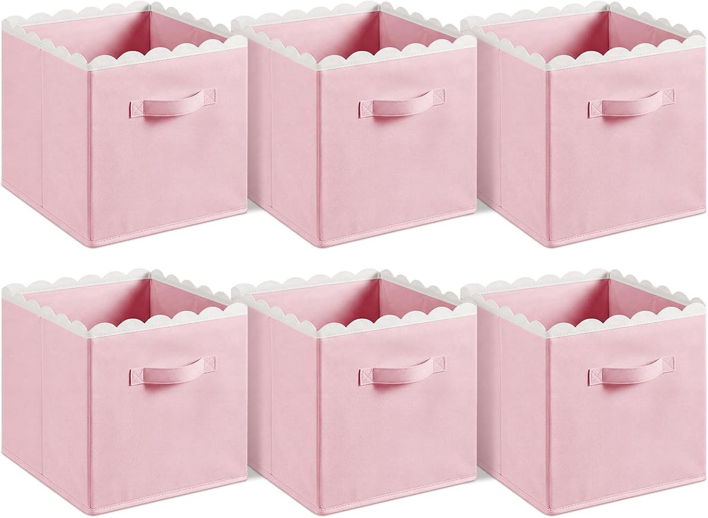 Yalikop 6 Pcs Pink Scalloped Cube Storage Bins 11 Inch Fabric Basket