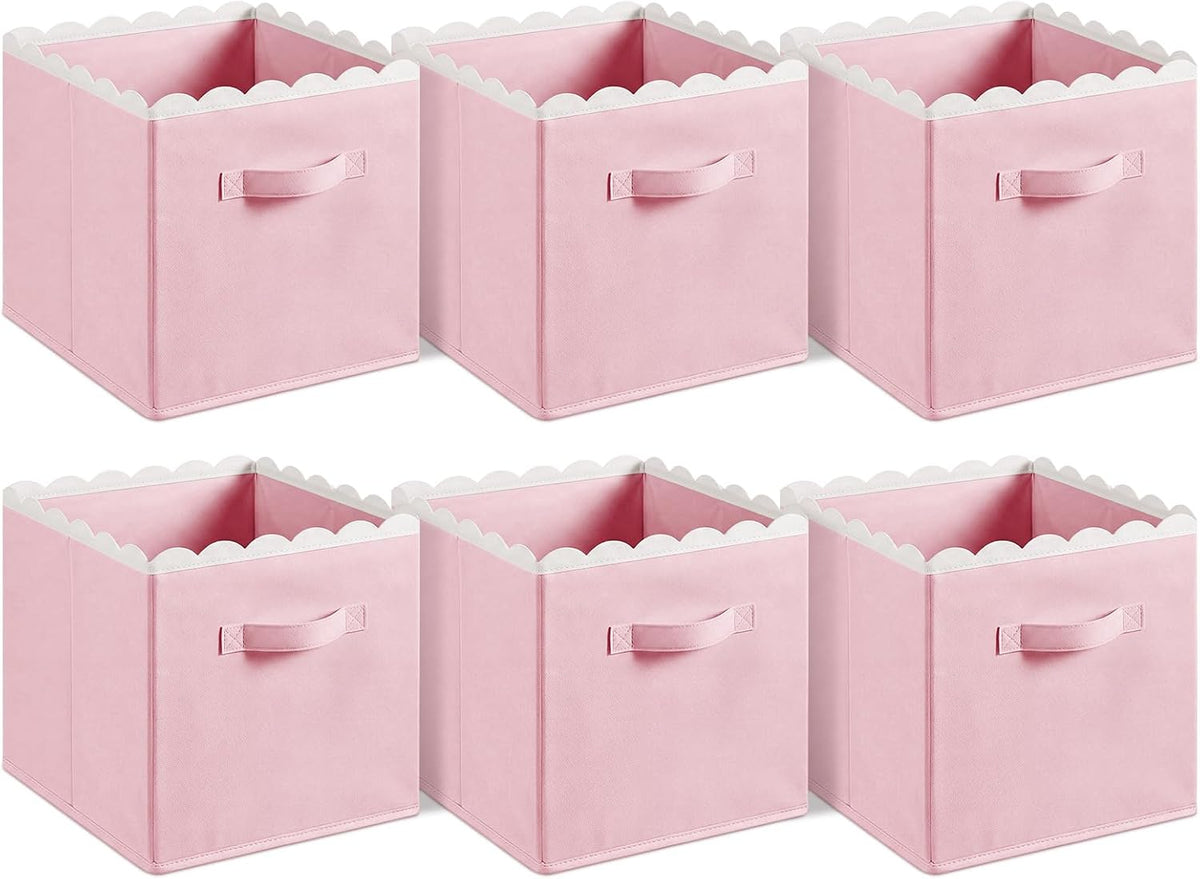 Yalikop 6 Pcs Pink Scalloped Cube Storage Bins 11 Inch Fabric Basket