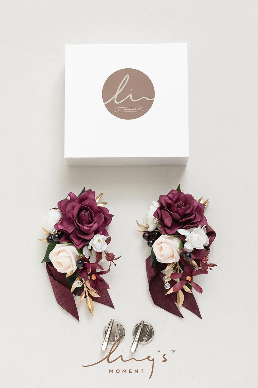 Ling's moment 2pcs Prom Wrist/Shoulder Corsage, Marsala & Burgundy