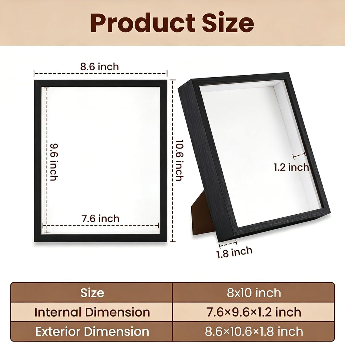 4 Pack Shadow Box Frame Display Cases, 8"x10" Wood Shadow Boxes