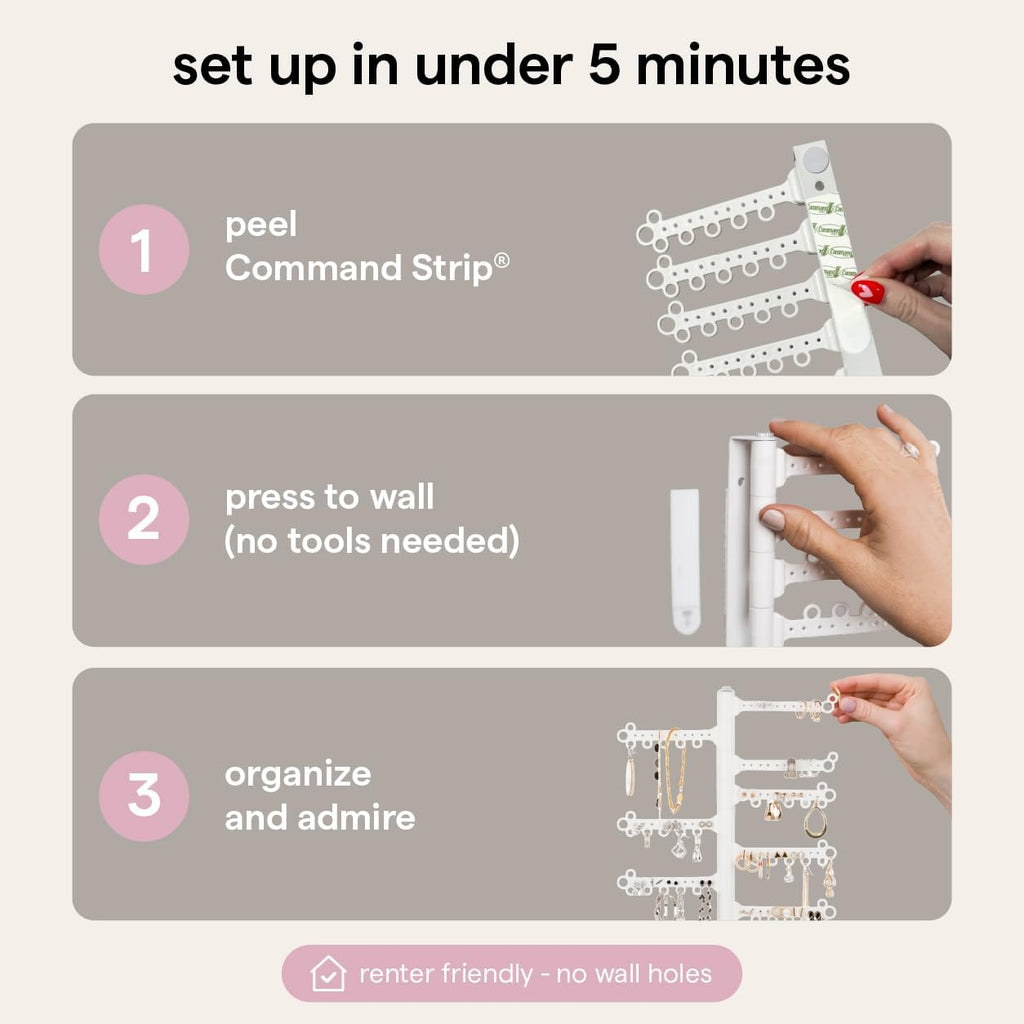 12-Tier Hanging Wall Jewelry Organizer, Earring,Necklace,Ring Holder-White