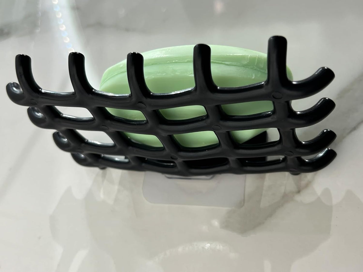 2-Pack Adhesive Soap Holder, No Drill Wall Mounted Self Draining Soap Dish for Shower Bathroom Kitchen(Black)
