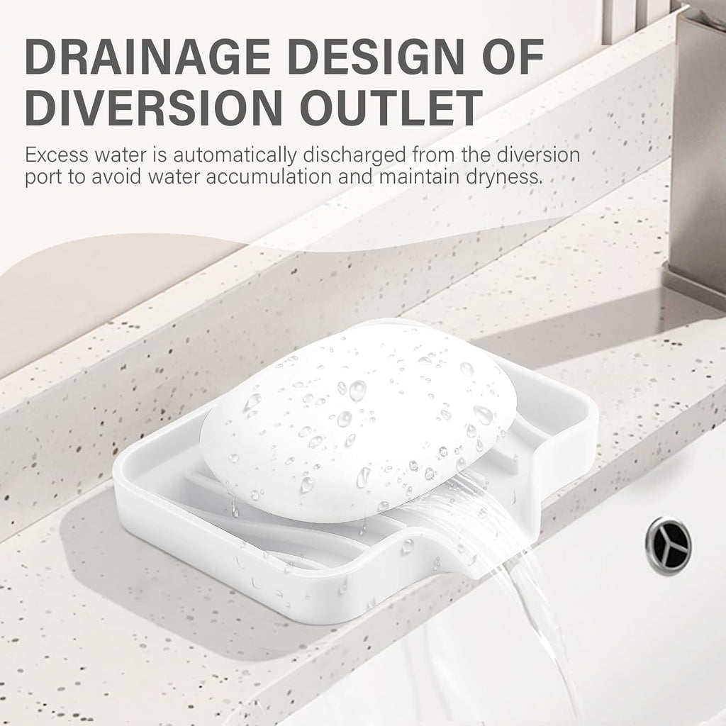 2PCS Self Draining Soap Holder,Spofit Silicone Soap Dish, Suitable for for Kitchen, Bathroom, Shower, Bath Tub,Soap Container (White)