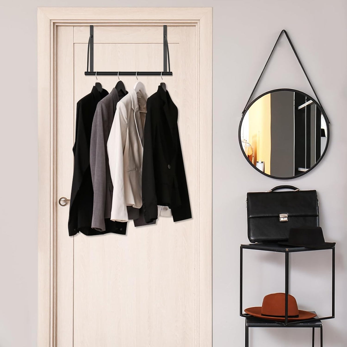 Menkxi Over the Door Hooks Adjustable for Hanging Towels Coats, Black