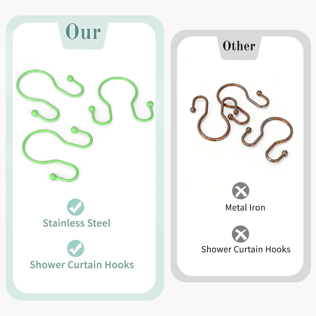 Goowin Shower Curtain Hooks, 12 Pcs Shower Curtain Rings, Stainless Steel Shower Curtain Hangers, Metal Shower Curtain Hooks Rings Rust Proof, Minimalist Shower Hooks for Shower Curtain, Green