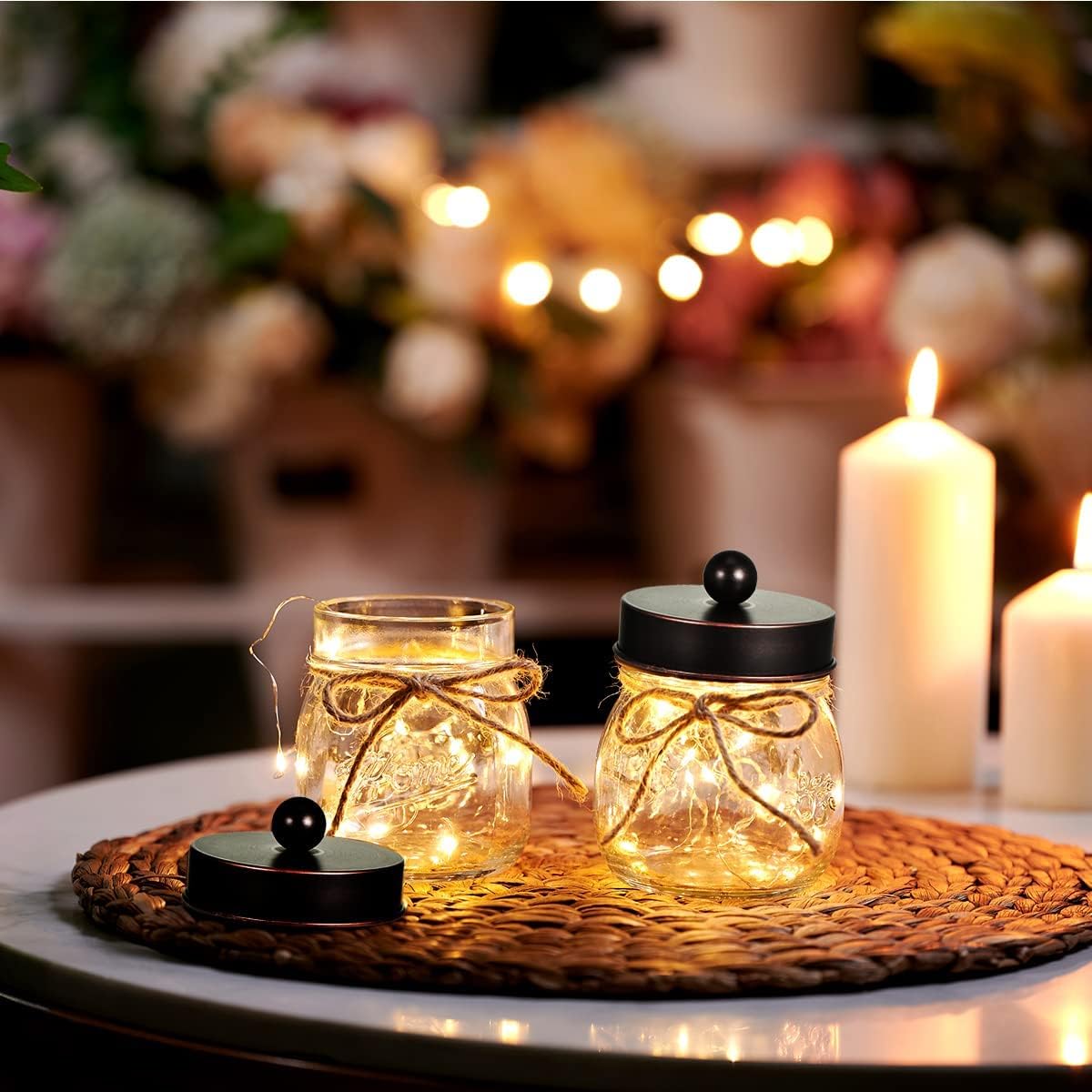 Amolliar Glass Mason Jar Qtip Dispenser Holder/Oil Rubbed Bronze,2 Pack