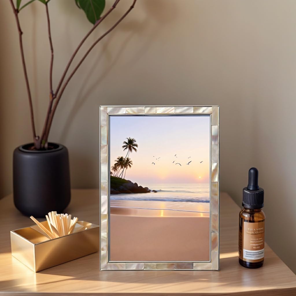 4x6 Mother of Pearl Shell Metal Picture Frame White 1Pc