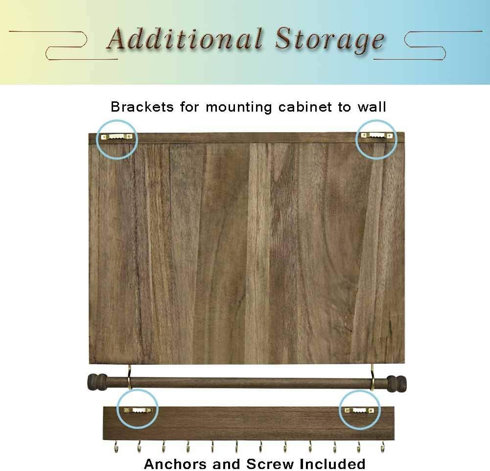 GLANT Rustic Wall Mounted Jewelry Organizer with Wooden Barndoor Decor,Wooden Wall Mount Holder,Jewelry holder for Necklaces, Earings, Bracelets, Ring Holder. Includes matching hook organizer