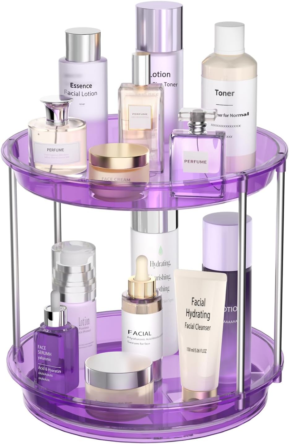 Rotating Makeup Organizer, Perfume Skincare Holder, 2 Tier 9 Inch, Purple