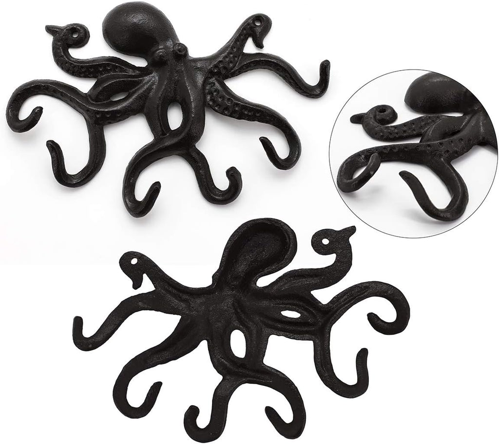 Octopus Coat Hook, Wall Mounted Key Holder, 2Pcs, Black