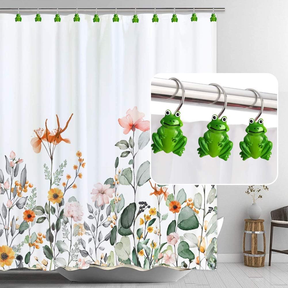 Gracelife Set of 12 Frogs Design Shower Curtain Hooks Animal Style Resin Bathroom Hangers Rust Proof Rings Shower Curtain Hook