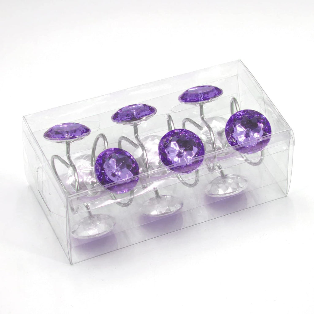 Crystal Diamond Round Shower Curtain Hooks Rings for Bathroom,Purple,12PCS