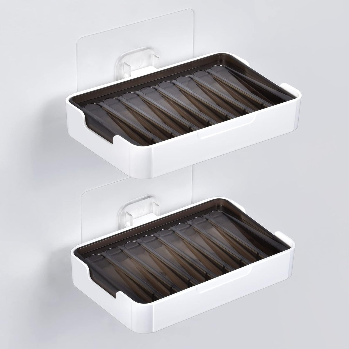 YOHOM Adhesive Bar Soap Holder for Shower Wall Hanging Soap Dish with Drain Tray Plastic Stick on Bathroom Sink Soap Holder 2PCS
