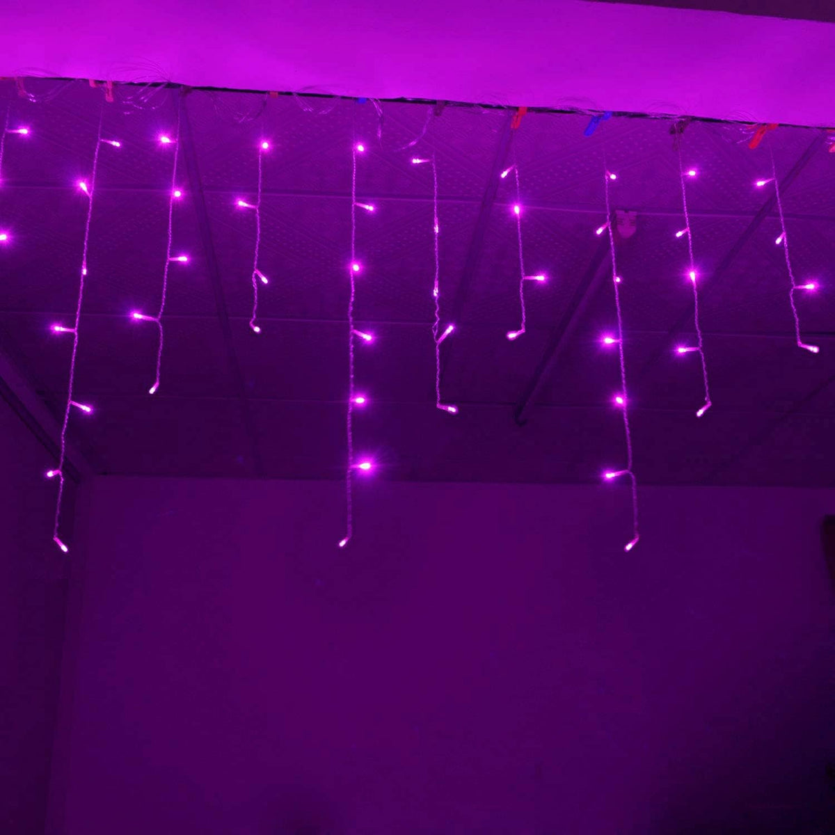 YOLIGHT 13ft 96 LED Icicle String Lights with Memory Function Controller, Indoor Curtain Fairy Lights Halloween Hanging Decoration for Patio Garden Bedroom Christmas Wedding (Purple)