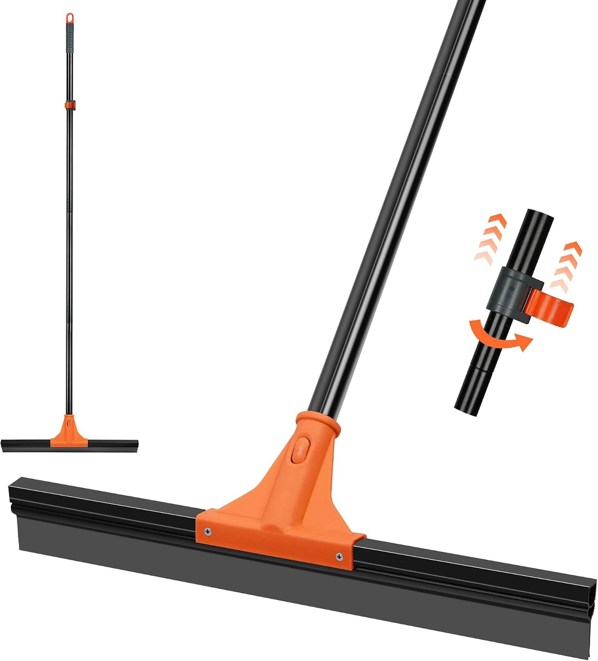 JEHONN Floor Squeegee Heavy Duty with 58.3 inches Long Handle, Rubber Scraper Broom for Cleaning Foam Water on Garage Concrete Bathroom Tile Marble Shower Glass Shop Deck Window Indoor Outdoor