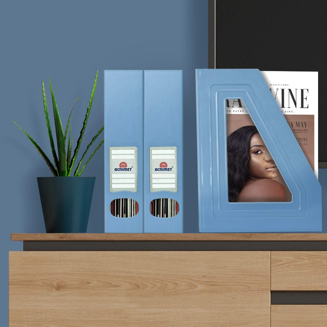 Acrimet Magazine File Holder, Vertical Desk Organizer, Solid Blue, 2 Pack