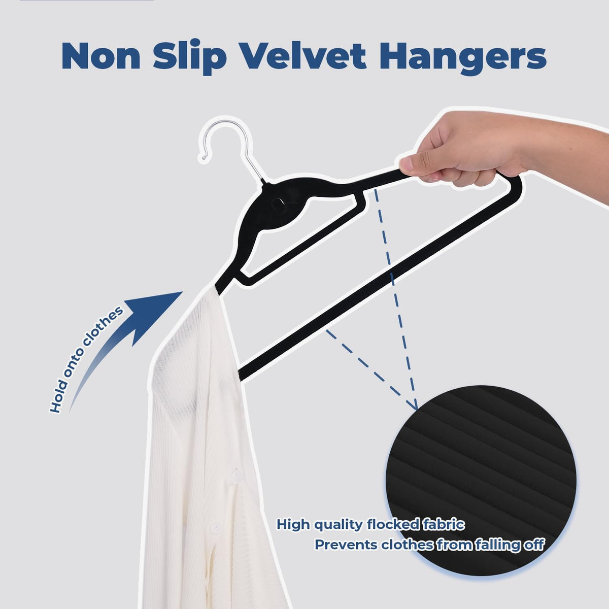 Black Velvet Hangers, Stackable Hanger with Non Slip Felt Fabric