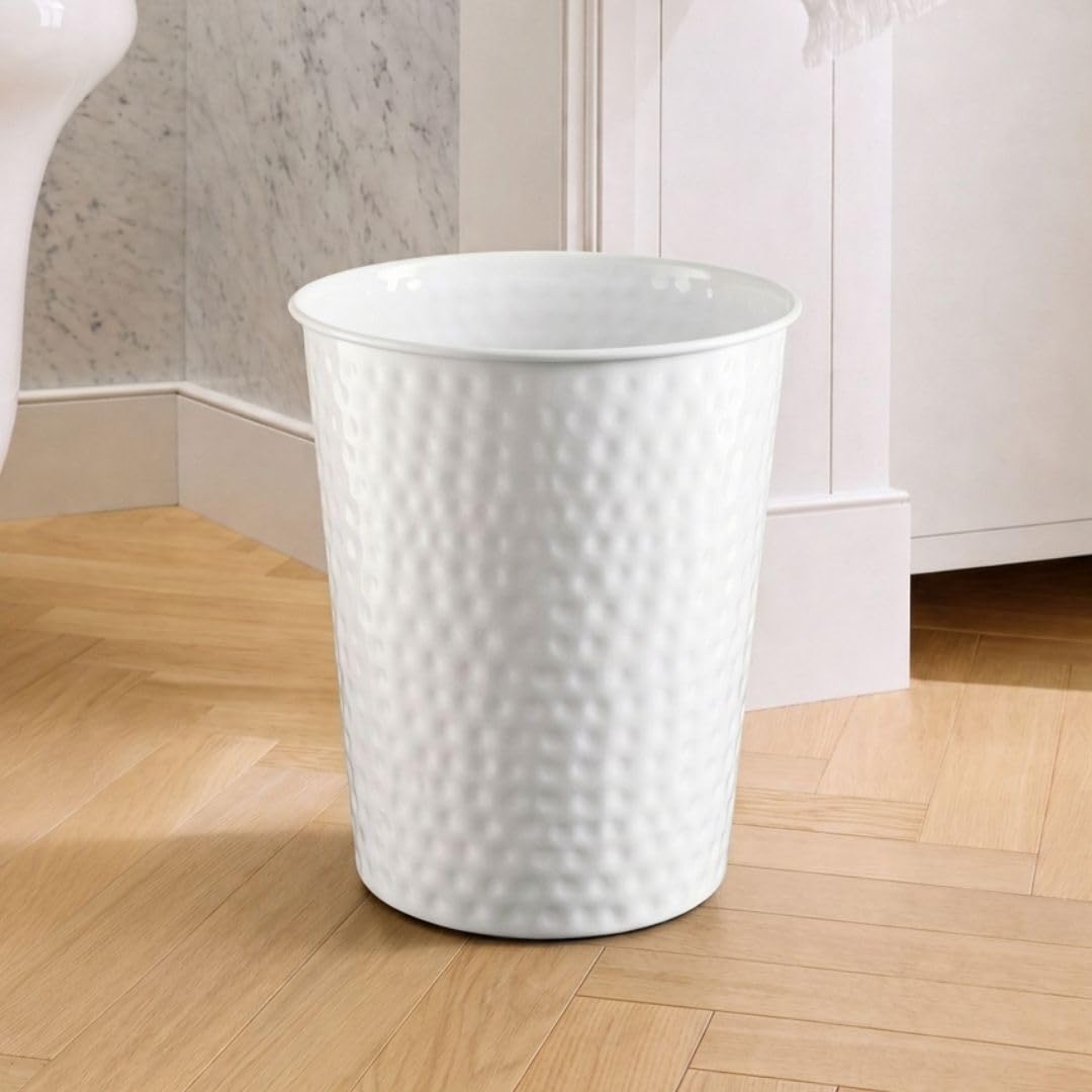 Monarch Abode Metal Bathroom Trash Can – Waste Basket for Bedroom, Office Desk, & Dorm, Hand Hammered, Durable Decorative White Small Trash Can Bathroom Garbage Bin Wastebasket