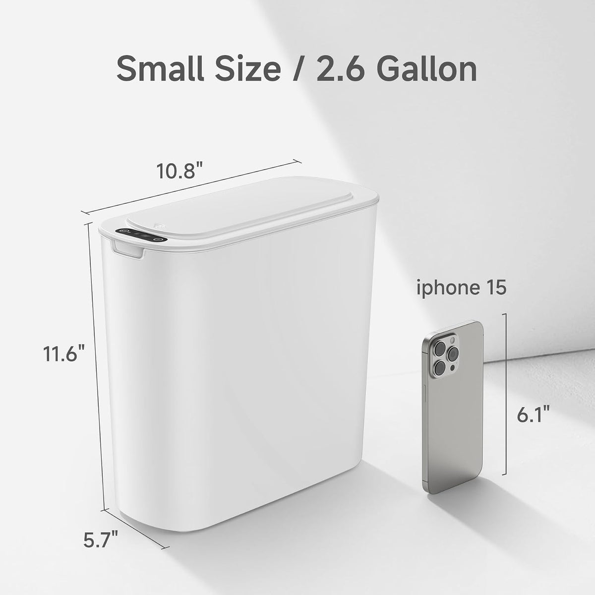 TIPGO Automatic Small Bathroom Trash Can with Lid, 2.6 Gallon, White