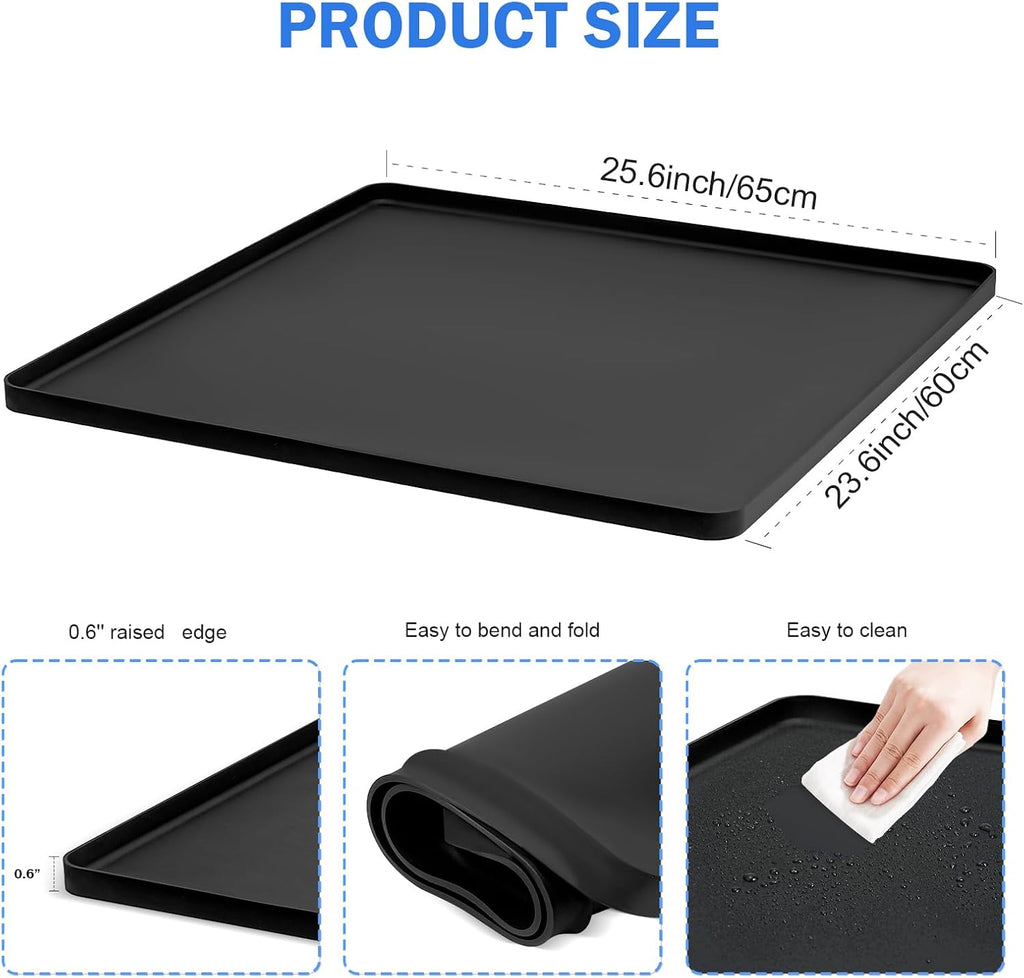 Mini Fridge Silicone Mat with Raised Edge, 25.6''x23.6'' Under Refrigerator Mat, Mini Fridge Drip Pan Prevent Water Leakage and Floor Damage, Leakproof Mat for Under Small Fridge Refrigerator Freezer