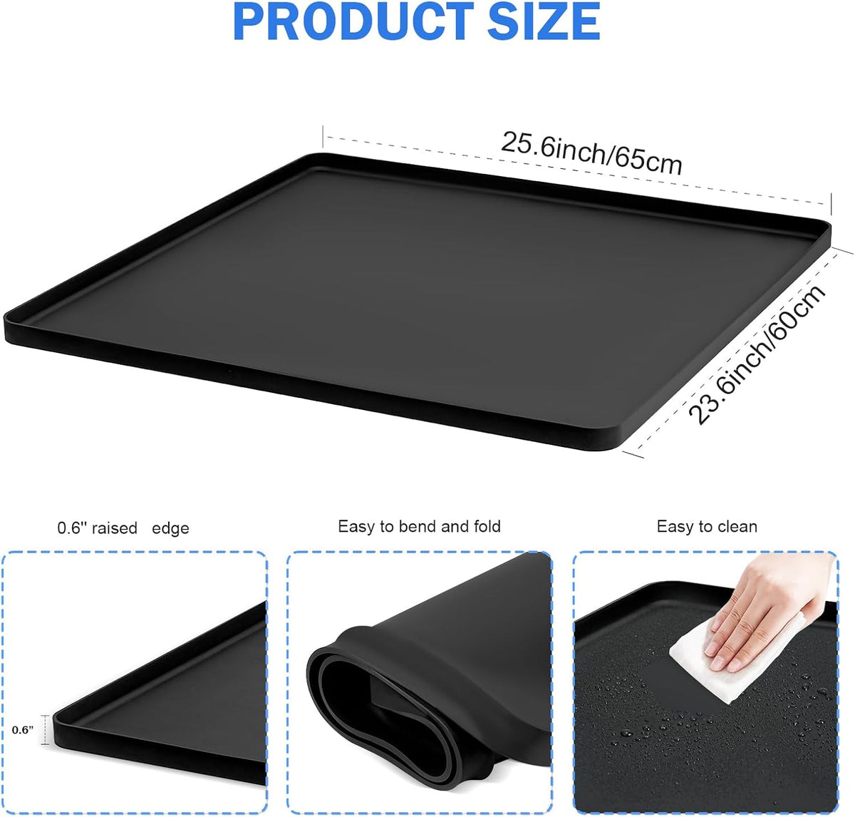 Mini Fridge Silicone Mat with Raised Edge, 25.6''x23.6'' Under Refrigerator Mat, Mini Fridge Drip Pan Prevent Water Leakage and Floor Damage, Leakproof Mat for Under Small Fridge Refrigerator Freezer
