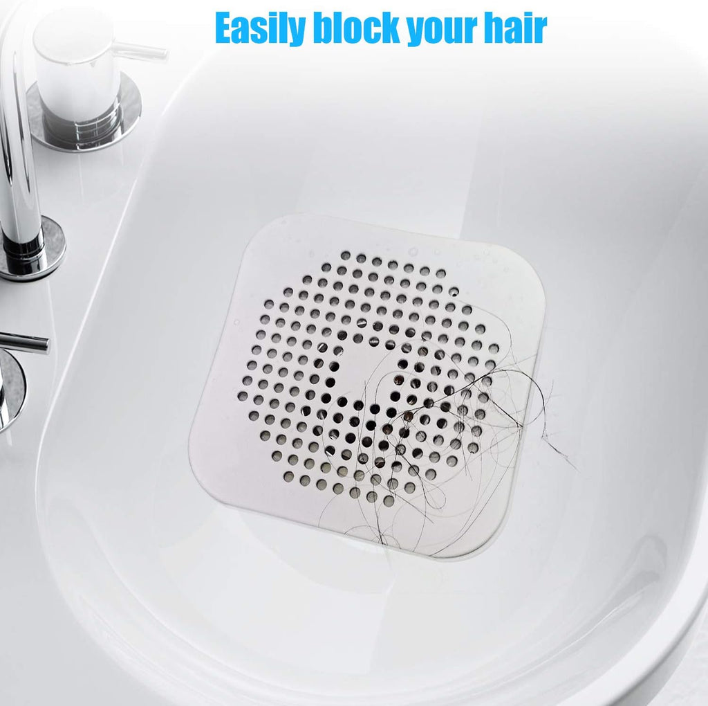 Square Drain Cover for Shower 5.7-inch TPR Drain Hair Catcher 2 Pack(White)