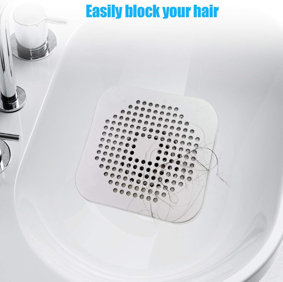 Square Drain Cover for Shower 5.7-inch TPR Drain Hair Catcher 2 Pack(White)
