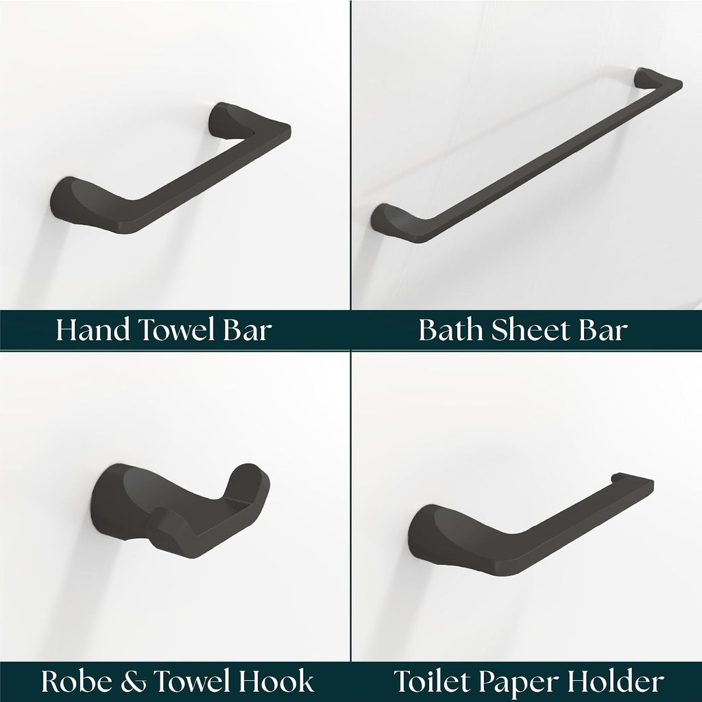 Mega Handles Bathroom Accessory Set Matte Black - 4-Piece, Towel Bar, Hooks