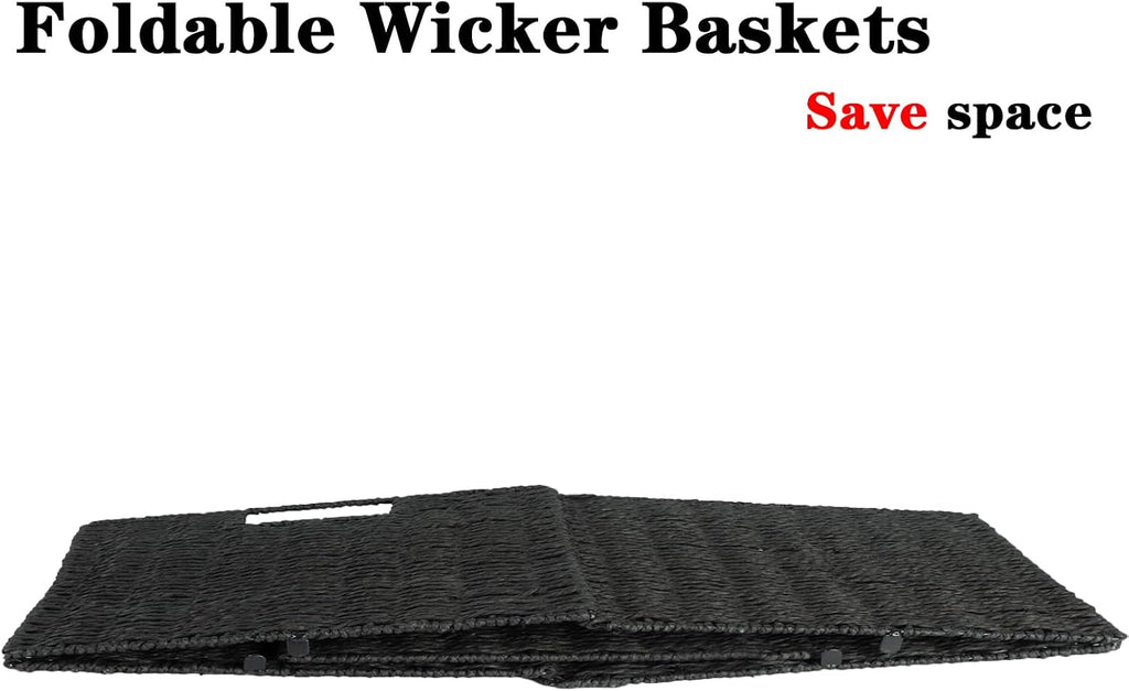 Vagusicc Wicker Storage Basket, Set of 2 Hand-Woven Wicker Basket, Foldable Cube Storage Bin, Black Storage Basket, Square Storage Baskets for Organizing Shelves & Decor, Black (11″×11″×11″)