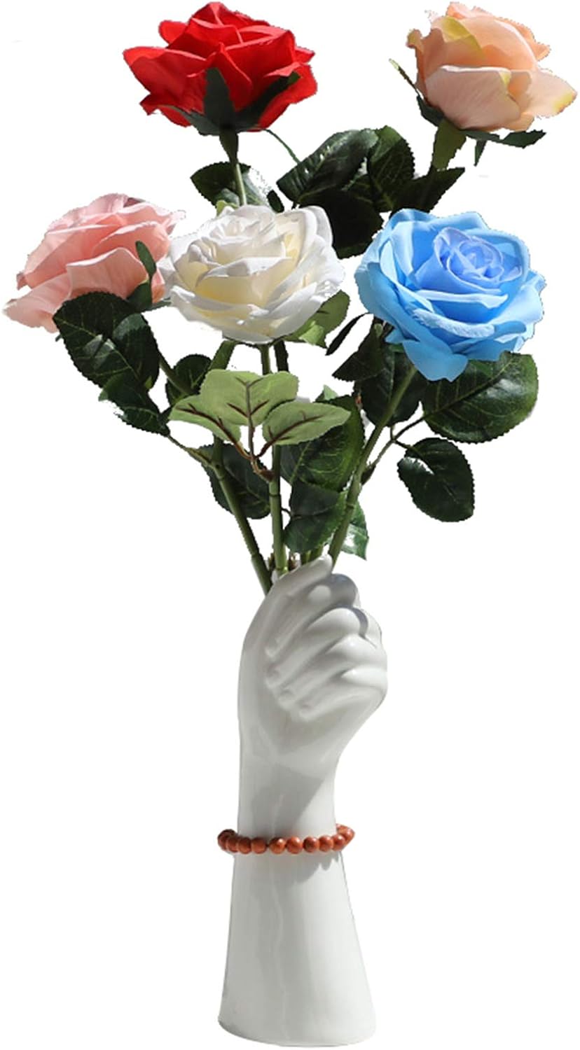 Modern Hand Shaped Decorative Vase,9.25''H Ceramic Body Vase, Art Small Flower Vase for Coffee Table Decor,Vases for Flowers,Shelf Living Room Home Farmhouse Table Decor