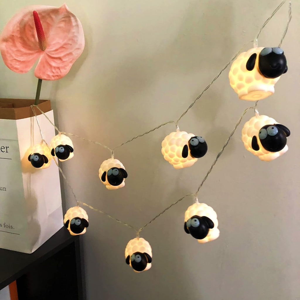 Cute Painted Sheep Night Light LED Sheep Ornaments String Lights Black Sheep Fairy Light Battery Powered Indoor Outdoor Party Decor Night Light (10LED, Black Sheep)