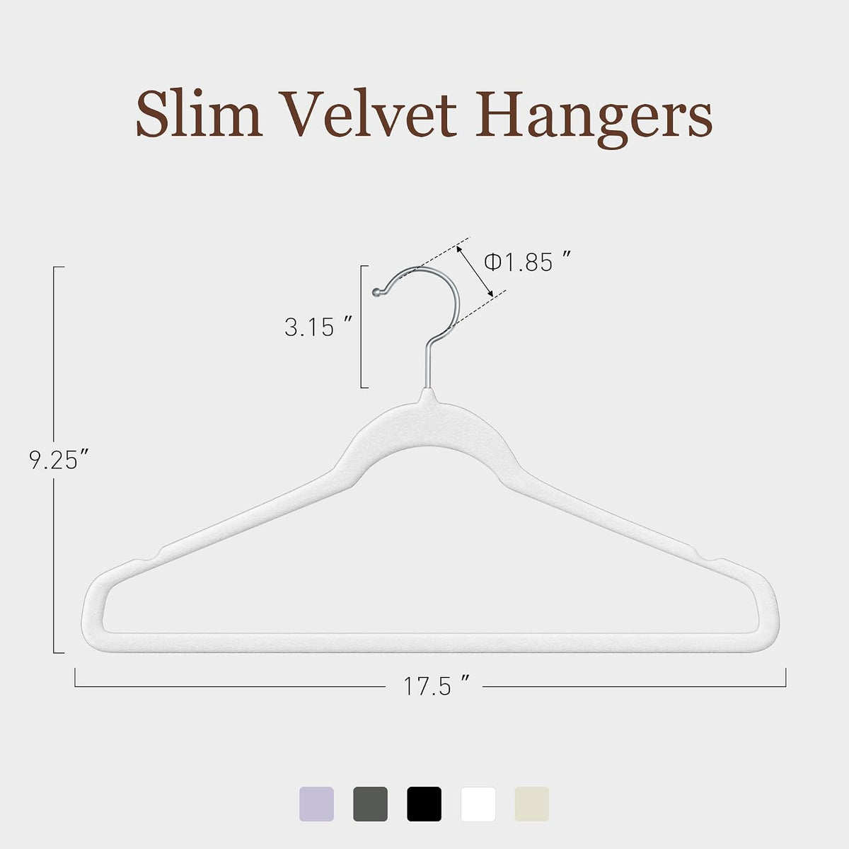 Velvet Hangers 50 Pack, 17.5" Non-Slip Clothes Hangers, White
