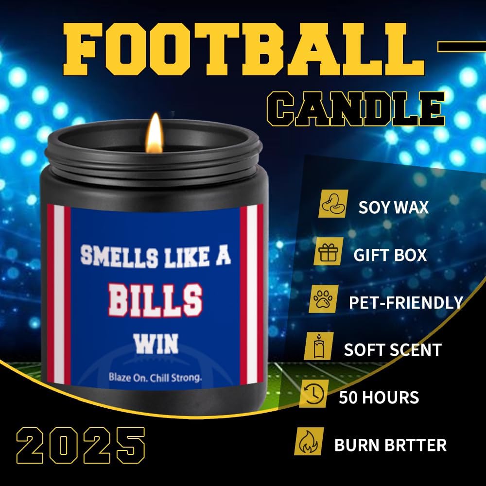 Smells Like A Bills Win Scented Candle Football Themed Merch Fan Shop Men Women Sport Stuff Gear Decor Team Accessories Men Bf Boyfriend Naughty Weird Novelty Cool Special Present Funny Gifts