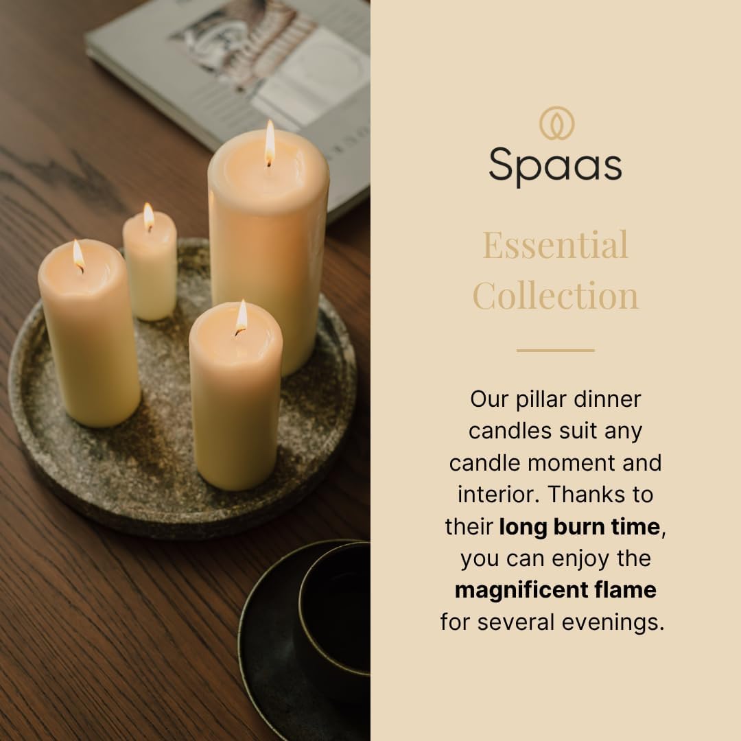 Spaas Tray of 9 Unscented Pillar Candles, Paraffin Wax White, D 60 mm x H 150 mm