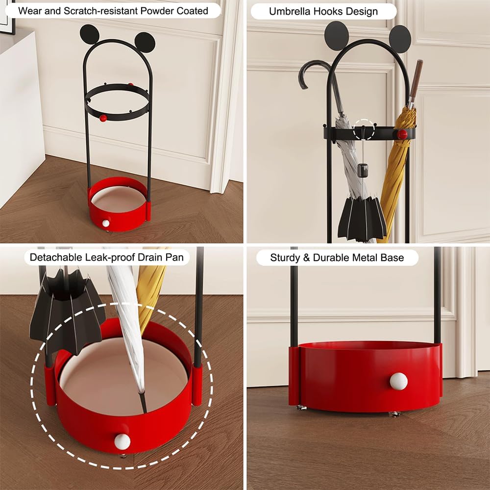 Umbrella Holder with Drip Tray & Hooks, Metal Umbrella Stand for Entryway