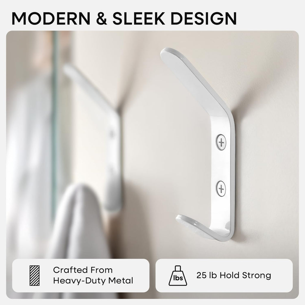 Homeforia White Wall Coat Hooks, High-End Metal, Heavy Duty, Set of 10