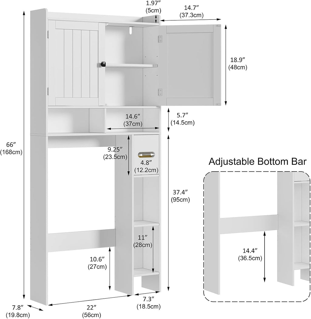 RRX Over The Toilet Storage Cabinet, Bathroom Above Organizer (Milky White)